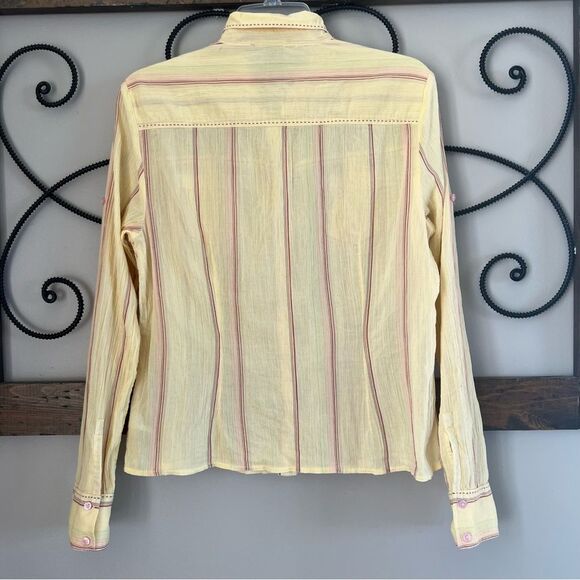 Y2K GAP Cotton Lightweight Semi Sheer Long Sleeve Button Yellow Blouse Size L - Picture 3 of 13